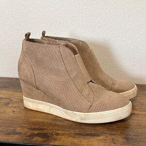 MIA Taupe Perforated Suede Wedge Sneakers